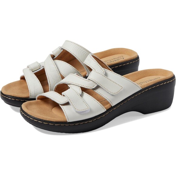 NEW Clarks Merliah Karli Slip-on Strappy Sandals White Leather Size 10 - Picture 1 of 9